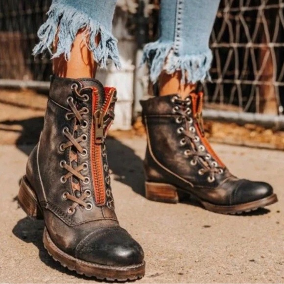 Freebird Liverpool Boot Size 10 RED ZIPPER Distressed Brown - Picture 1 of 7